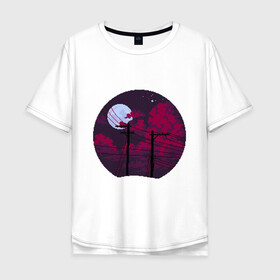 Мужская футболка хлопок Oversize с принтом pixel night в Санкт-Петербурге, 100% хлопок | свободный крой, круглый ворот, “спинка” длиннее передней части | pixel art | retro | vaporwave | луна | ночь | пиксель арт | ретро