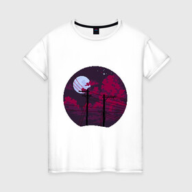 Женская футболка хлопок с принтом pixel night в Санкт-Петербурге, 100% хлопок | прямой крой, круглый вырез горловины, длина до линии бедер, слегка спущенное плечо | pixel art | retro | vaporwave | луна | ночь | пиксель арт | ретро
