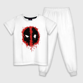 Детская пижама хлопок с принтом Deadpool logo в Санкт-Петербурге, 100% хлопок |  брюки и футболка прямого кроя, без карманов, на брюках мягкая резинка на поясе и по низу штанин
 | deadpool | logo | marvel | mutant | vdshardan | wade wilson | болтливый наемник | вэйд вилсон | дадпул | дедпул | дэдпул | дэтпул | комиксы | логотип | марвел | мутант | супергерой | уэйд уилсон