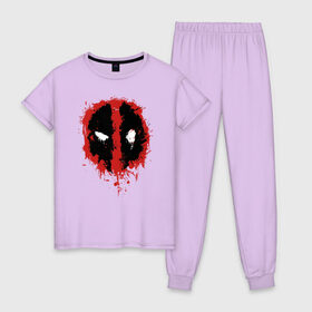 Женская пижама хлопок с принтом Deadpool logo в Санкт-Петербурге, 100% хлопок | брюки и футболка прямого кроя, без карманов, на брюках мягкая резинка на поясе и по низу штанин | deadpool | logo | marvel | mutant | vdshardan | wade wilson | болтливый наемник | вэйд вилсон | дадпул | дедпул | дэдпул | дэтпул | комиксы | логотип | марвел | мутант | супергерой | уэйд уилсон