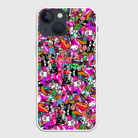 Чехол для iPhone 13 mini с принтом tickers в Санкт-Петербурге,  |  | abstraction | background | colorful | jdm | sticker | stickers | style | texture | абстракция | наклейки | разноцветный | стикер | стиль | текстура | фон