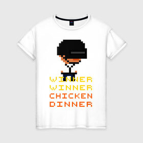 Женская футболка хлопок с принтом PUBG Winner Chicken Dinner в Санкт-Петербурге, 100% хлопок | прямой крой, круглый вырез горловины, длина до линии бедер, слегка спущенное плечо | pubg | winner chicken dinner | пубг