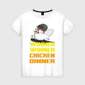 Женская футболка хлопок с принтом PUBG Winner Chicken Dinner в Санкт-Петербурге, 100% хлопок | прямой крой, круглый вырез горловины, длина до линии бедер, слегка спущенное плечо | pubg | winner chicken dinner | пубг