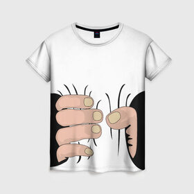 Женская футболка 3D с принтом Hand в Санкт-Петербурге, 100% полиэфир ( синтетическое хлопкоподобное полотно) | прямой крой, круглый вырез горловины, длина до линии бедер | hand | иллюстрация | обхват | прикол | руки | сжал | сжатие | юмор