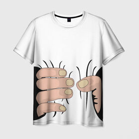 Мужская футболка 3D с принтом Hand в Санкт-Петербурге, 100% полиэфир | прямой крой, круглый вырез горловины, длина до линии бедер | hand | иллюстрация | обхват | прикол | руки | сжал | сжатие | юмор