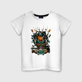 Детская футболка хлопок с принтом Кибернетический олень в Санкт-Петербурге, 100% хлопок | круглый вырез горловины, полуприлегающий силуэт, длина до линии бедер | животные | олень | футуризм | экология