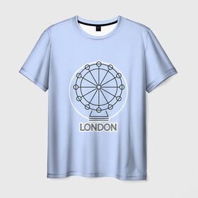 Мужская футболка 3D с принтом Лондон London Eye в Санкт-Петербурге, 100% полиэфир | прямой крой, круглый вырез горловины, длина до линии бедер | blue circle | england | english | europe | eye | gb | icon | london | travel | uk | vacation | англия | аттракцион | великобритания | европа | иконка | колесо обозрения | лондон | лондонский глаз | надпись | отпуск | поездка | путешествие |