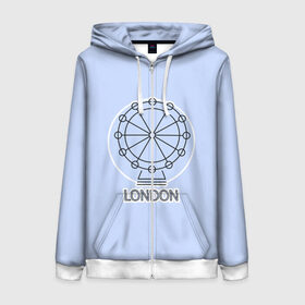 Женская толстовка 3D на молнии с принтом Лондон London Eye в Санкт-Петербурге, 100% полиэстер | длина до линии бедра, манжеты и пояс оформлены мягкой тканевой резинкой, двухслойный капюшон со шнурком для регулировки, спереди молния, по бокам два кармана | blue circle | england | english | europe | eye | gb | icon | london | travel | uk | vacation | англия | аттракцион | великобритания | европа | иконка | колесо обозрения | лондон | лондонский глаз | надпись | отпуск | поездка | путешествие |