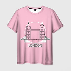 Мужская футболка 3D с принтом Лондон London Tower bridge в Санкт-Петербурге, 100% полиэфир | прямой крой, круглый вырез горловины, длина до линии бедер | bridge | england | english | gb | london | tower | uk | английский | англия | башни | великобритания | закат | иконка | лайнарт | лондон | мост | надпись | розовый круг | слово | тауэрский | юк