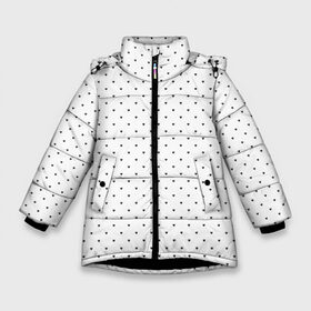 Зимняя куртка для девочек 3D с принтом Сердечки черные на белом в Санкт-Петербурге, ткань верха — 100% полиэстер; подклад — 100% полиэстер, утеплитель — 100% полиэстер. | длина ниже бедра, удлиненная спинка, воротник стойка и отстегивающийся капюшон. Есть боковые карманы с листочкой на кнопках, утяжки по низу изделия и внутренний карман на молнии. 

Предусмотрены светоотражающий принт на спинке, радужный светоотражающий элемент на пуллере молнии и на резинке для утяжки. | heart pattern | hearts | polka dot hearts | сердечки | сердечки в стиле горошек | сердечки горошек | сердечки узорчик | сердце | сердце узор | узор горошек