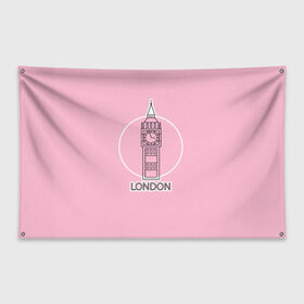 Флаг-баннер с принтом Биг Бен, Лондон, London в Санкт-Петербурге, 100% полиэстер | размер 67 х 109 см, плотность ткани — 95 г/м2; по краям флага есть четыре люверса для крепления | big ben | clock | england | europe | london | pink | travel | англия | башня | башня елизаветы | биг бен | великобритания | европа | иконка | круг | лондон | надпись | путешествия | розовый | символ | часы