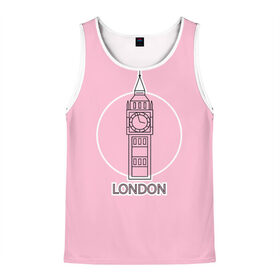 Мужская майка 3D с принтом Биг Бен, Лондон, London в Санкт-Петербурге, 100% полиэстер | круглая горловина, приталенный силуэт, длина до линии бедра. Пройма и горловина окантованы тонкой бейкой | Тематика изображения на принте: big ben | clock | england | europe | london | pink | travel | англия | башня | башня елизаветы | биг бен | великобритания | европа | иконка | круг | лондон | надпись | путешествия | розовый | символ | часы