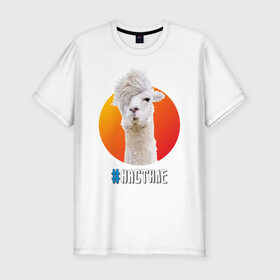 Мужская футболка хлопок Slim с принтом Лама в Санкт-Петербурге, 92% хлопок, 8% лайкра | приталенный силуэт, круглый вырез ворота, длина до линии бедра, короткий рукав | alpaca | lama | альпака | арт | животное | животные | картинка | лама | милота | рисунок