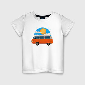 Детская футболка хлопок с принтом Volkswagen t1 в Санкт-Петербурге, 100% хлопок | круглый вырез горловины, полуприлегающий силуэт, длина до линии бедер | Тематика изображения на принте: t1 | volkswagent1 | автобус | иллюстрация | машина | микроавтобус | ретро