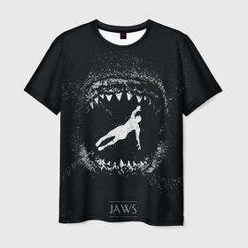 Мужская футболка 3D с принтом Челюсти JAWS в Санкт-Петербурге, 100% полиэфир | прямой крой, круглый вырез горловины, длина до линии бедер | 2020 | shark | sharks | акула | акулы | зубы | клыки | мегаладон | меголадон | пиранья | про | фильм | фильм про акул | фильм челюсти | хеллоуин | хэллоуин | челюсти