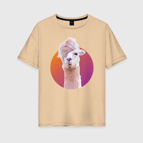 Женская футболка хлопок Oversize с принтом Лама_2 в Санкт-Петербурге, 100% хлопок | свободный крой, круглый ворот, спущенный рукав, длина до линии бедер
 | alpaca | lama | альпака | арт | животные | картинка | лама | милое животное | рисунок