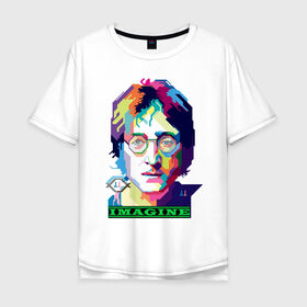Мужская футболка хлопок Oversize с принтом John Lennon Imagine в Санкт-Петербурге, 100% хлопок | свободный крой, круглый ворот, “спинка” длиннее передней части | Тематика изображения на принте: beatles | imagine | john | lennon | the beatles | битлз | битлы | группа | джон | купить | леннон | леннона | очки | рок н ролл | с группы | хиппи