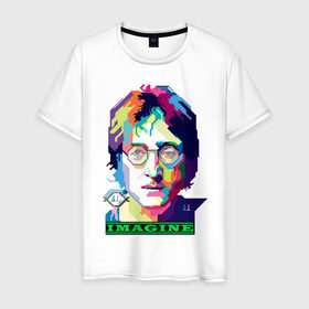 Мужская футболка хлопок с принтом John Lennon Imagine в Санкт-Петербурге, 100% хлопок | прямой крой, круглый вырез горловины, длина до линии бедер, слегка спущенное плечо. | beatles | imagine | john | lennon | the beatles | битлз | битлы | группа | джон | купить | леннон | леннона | очки | рок н ролл | с группы | хиппи