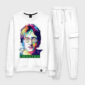 Женский костюм хлопок с принтом John Lennon Imagine в Санкт-Петербурге, 100% хлопок | на свитшоте круглая горловина, мягкая резинка по низу. Брюки заужены к низу, на них два вида карманов: два 