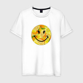 Мужская футболка хлопок с принтом Смайлик с цитрусами в Санкт-Петербурге, 100% хлопок | прямой крой, круглый вырез горловины, длина до линии бедер, слегка спущенное плечо. | апельсин | апельсинки | весёлый | детский | жара | желтый | женский | зелёный | лаймы | летний | лето | лимон | лимоны | оранжевый | отдых | пляж | подростковый | прикол | прикольный | радость | ребёнок