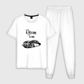 Мужская пижама хлопок с принтом Dream Team в Санкт-Петербурге, 100% хлопок | брюки и футболка прямого кроя, без карманов, на брюках мягкая резинка на поясе и по низу штанин
 | american cars | car | dream | muscle car | team | авто | автомобиль | надпись | тюнинг