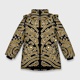 Зимняя куртка для девочек 3D с принтом этническое индейское в Санкт-Петербурге, ткань верха — 100% полиэстер; подклад — 100% полиэстер, утеплитель — 100% полиэстер. | длина ниже бедра, удлиненная спинка, воротник стойка и отстегивающийся капюшон. Есть боковые карманы с листочкой на кнопках, утяжки по низу изделия и внутренний карман на молнии. 

Предусмотрены светоотражающий принт на спинке, радужный светоотражающий элемент на пуллере молнии и на резинке для утяжки. | Тематика изображения на принте: аборигены | игры | индеец | музыка | орнамент | плетение | растительность | татуировка | узор | фэнтези | черное | этническое