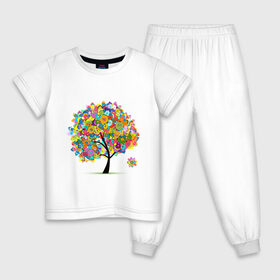 Детская пижама хлопок с принтом Flower tree в Санкт-Петербурге, 100% хлопок |  брюки и футболка прямого кроя, без карманов, на брюках мягкая резинка на поясе и по низу штанин
 | Тематика изображения на принте: девушкам | дерево | зелень | листок | орнамент | цветы