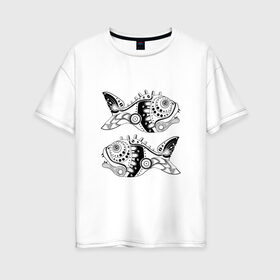 Женская футболка хлопок Oversize с принтом Aries в Санкт-Петербурге, 100% хлопок | свободный крой, круглый ворот, спущенный рукав, длина до линии бедер
 | абстракция | гороскоп | инк | рыбы | стимпанк | трайбл