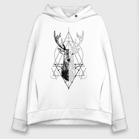 Женское худи Oversize хлопок с принтом Polygonal deer в Санкт-Петербурге, френч-терри — 70% хлопок, 30% полиэстер. Мягкий теплый начес внутри —100% хлопок | боковые карманы, эластичные манжеты и нижняя кромка, капюшон на магнитной кнопке | animals | black | circles | deer | drawing | forest | geometric | low poly | poly | silhouette | tattoo | triangles | wild | белый | геометрический | дикий | животные | звери | зверь | контур | круги | лес | лесной | мужской | олени | олень | полигональны