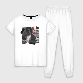 Женская пижама хлопок с принтом SALUKI в Санкт-Петербурге, 100% хлопок | брюки и футболка прямого кроя, без карманов, на брюках мягкая резинка на поясе и по низу штанин | rap | saluki | saluki rap | рэп | рэпер | салюки