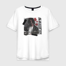 Мужская футболка хлопок Oversize с принтом SALUKI в Санкт-Петербурге, 100% хлопок | свободный крой, круглый ворот, “спинка” длиннее передней части | rap | saluki | saluki rap | рэп | рэпер | салюки