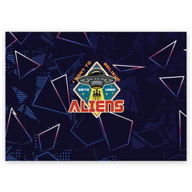 Поздравительная открытка с принтом Aliens в Санкт-Петербурге, 100% бумага | плотность бумаги 280 г/м2, матовая, на обратной стороне линовка и место для марки
 | aliens | nasa | space | алиен | звезды | космос | наса | нло | прешелец | пришелец