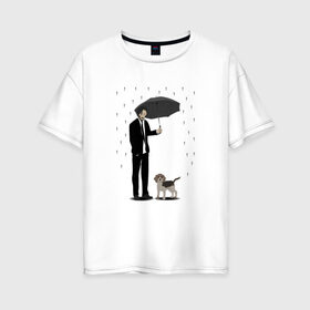 Женская футболка хлопок Oversize с принтом John Wick в Санкт-Петербурге, 100% хлопок | свободный крой, круглый ворот, спущенный рукав, длина до линии бедер
 | beagle | john | john wick | wick | баба яга | бигль | джон уик | дождь | забота | защита животных | зонт | киану ривз | месть | охрана | собака