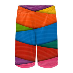 Детские спортивные шорты 3D с принтом COLORS GEOMETRY в Санкт-Петербурге,  100% полиэстер
 | пояс оформлен широкой мягкой резинкой, ткань тянется
 | геометрия | полоски | разноцветное | яркие цвета | яркое