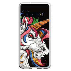 Чехол для Samsung Galaxy S10 с принтом Evil unicorn в Санкт-Петербурге, Силикон | Область печати: задняя сторона чехла, без боковых панелей | black | blue | evil | evil unicorn | green yellow | horn | horse | multicolored | pink | red | white | белый | зеленый желтый | зло | злой единорог | конь | красный | лошадь | разноцветный | рог | розовый | синий | черный