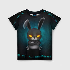 Детская футболка 3D с принтом NEON HARE в Санкт-Петербурге, 100% гипоаллергенный полиэфир | прямой крой, круглый вырез горловины, длина до линии бедер, чуть спущенное плечо, ткань немного тянется | животное | заяц | злое | злые глаза | кролик | неон | плюшевое