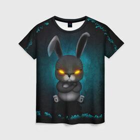 Женская футболка 3D с принтом NEON HARE в Санкт-Петербурге, 100% полиэфир ( синтетическое хлопкоподобное полотно) | прямой крой, круглый вырез горловины, длина до линии бедер | животное | заяц | злое | злые глаза | кролик | неон | плюшевое