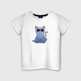 Детская футболка хлопок с принтом Blue Cat в Санкт-Петербурге, 100% хлопок | круглый вырез горловины, полуприлегающий силуэт, длина до линии бедер | домашний | животные | звери | киса | киска | кот | котенок | котэ | котя | кошка | крутой | лапочка | милый | мимими | модный | очки | синий | хороший