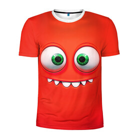 Мужская футболка 3D спортивная с принтом ЗЕЛЁНЫЕ ГЛАЗА в Санкт-Петербурге, 100% полиэстер с улучшенными характеристиками | приталенный силуэт, круглая горловина, широкие плечи, сужается к линии бедра | глаза | мультфильм | смешное лицо | эмоция