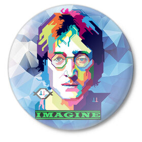 Значок с принтом Джон Леннон Imagine в Санкт-Петербурге,  металл | круглая форма, металлическая застежка в виде булавки | Тематика изображения на принте: beatles | imagine | john | lennon | the beatles | битлз | битлы | группа | джон | купить | леннон | леннона | очки | рок н ролл | с группы | хиппи