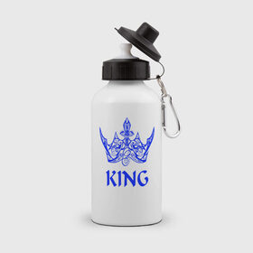 Бутылка спортивная с принтом KING в Санкт-Петербурге, металл | емкость — 500 мл, в комплекте две пластиковые крышки и карабин для крепления | Тематика изображения на принте: blue crown | crown | crown print | king | king lettering | king print | король | корона | надпись король | принт король | принт короны | синяя  корона