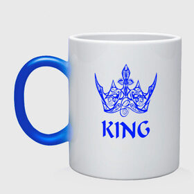Кружка хамелеон с принтом KING в Санкт-Петербурге, керамика | меняет цвет при нагревании, емкость 330 мл | blue crown | crown | crown print | king | king lettering | king print | король | корона | надпись король | принт король | принт короны | синяя  корона