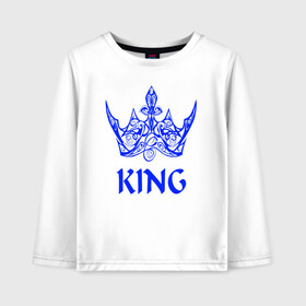 Детский лонгслив хлопок с принтом KING в Санкт-Петербурге, 100% хлопок | круглый вырез горловины, полуприлегающий силуэт, длина до линии бедер | blue crown | crown | crown print | king | king lettering | king print | король | корона | надпись король | принт король | принт короны | синяя  корона