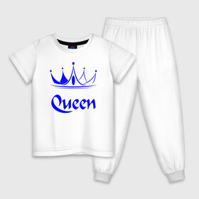 Детская пижама хлопок с принтом Queen  в Санкт-Петербурге, 100% хлопок |  брюки и футболка прямого кроя, без карманов, на брюках мягкая резинка на поясе и по низу штанин
 | blue crown | crown | crown print | queen | queen lettering | queen print | королева | корона | надпись королева | принт королева | принт короны | синяя корона