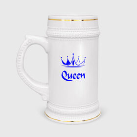Кружка пивная с принтом Queen в Санкт-Петербурге,  керамика (Материал выдерживает высокую температуру, стоит избегать резкого перепада температур) |  объем 630 мл | blue crown | crown | crown print | queen | queen lettering | queen print | королева | корона | надпись королева | принт королева | принт короны | синяя корона