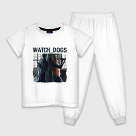 Детская пижама хлопок с принтом Watch dogs (Z) в Санкт-Петербурге, 100% хлопок |  брюки и футболка прямого кроя, без карманов, на брюках мягкая резинка на поясе и по низу штанин
 | Тематика изображения на принте: black viceroys | ubisoft montreal | watch dogs | watchdogs | watch_dogs | взлом | делфорд уэйд | дефолт | джей би | джей би маркович | дэмиен брэнкс | клара лилл | куинн | лаки | лис | мститель | пирс | рэймонд кинни | сторожевые п
