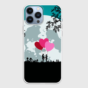 Чехол для iPhone 13 Pro Max с принтом Влюбленная Пара в Санкт-Петербурге,  |  | heart | leaves | love | love you | minimal | moon | night | влюбленная пара | влюбленные | воздушные шары | деревья | листья | луна | любовь | минимализм | ночь | отношения | полнолуние | природа | сердечки | сердца | сердце
