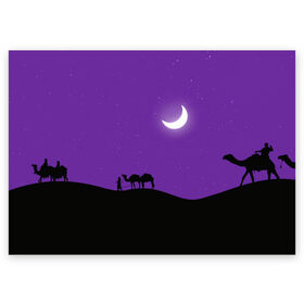 Поздравительная открытка с принтом Арабская Ночь в Санкт-Петербурге, 100% бумага | плотность бумаги 280 г/м2, матовая, на обратной стороне линовка и место для марки
 | minimal | moon | night | арабская ночь | верблюд | верблюды | звезды | караван верблюдов | луна | минимализм | небо | ночное небо | ночь | природа | пустыня | силуэт | силуэты