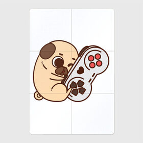 Магнитный плакат 2Х3 с принтом Мопс-игрун в Санкт-Петербурге, Полимерный материал с магнитным слоем | 6 деталей размером 9*9 см | Тематика изображения на принте: арт | джойстик | игра | милая собака | мило | милый мопс | мопс | рисунок | собака