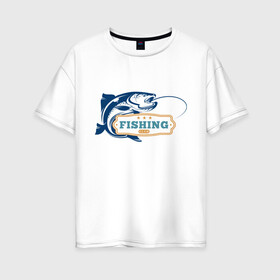 Женская футболка хлопок Oversize с принтом Клуб рыбака 2 в Санкт-Петербурге, 100% хлопок | свободный крой, круглый ворот, спущенный рукав, длина до линии бедер
 | море | озеро | океан | река | рыбак | рыбы | спининг | удочка